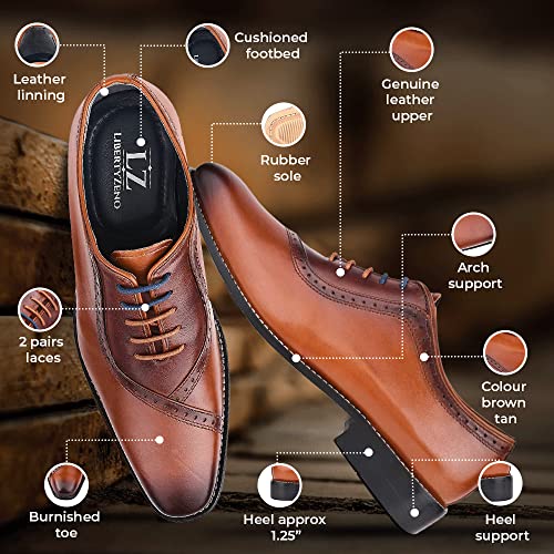 Image of LIBERTYZENO Mens Burnished Toe Genuine Leather Adults Lace Up Oxford Dress Shoes for Easter Gift