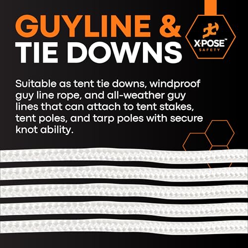 Xpose Safety 1/8" Reflective Nylon Cord Rope – 100 ft White Guyline, Braided Tent Line for Camping, Tarps, Tie Downs, Outdoor Use & Cordage - image 6