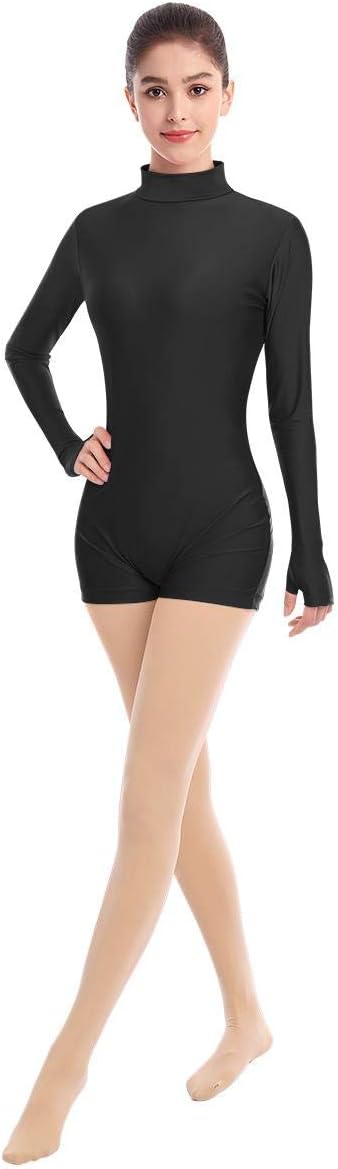 Women's Mock Neck Long Sleeve Dance Gymnastics Leotards for Ballet Team Train Top Bodycon Rompers Bodysuit Dancewear