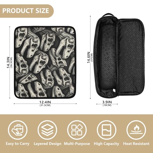 Organizador de Viaje para Herramientas de Cabello con Protección Térmica y Diseño de Calaveras de Dinosaurio Bolsa Negra para Mujeres miniatura 4