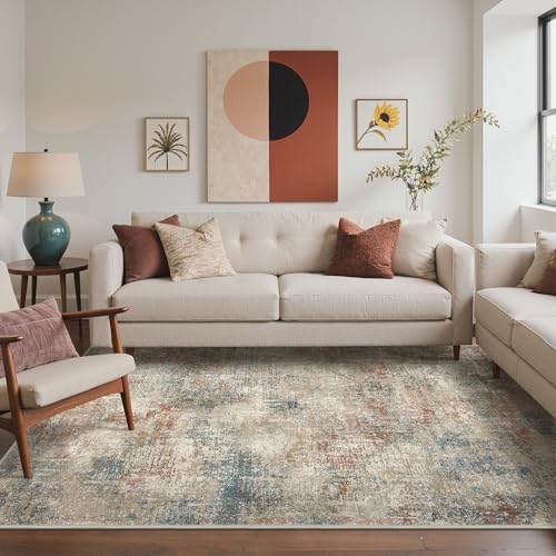 Image of BEIMO Area Rugs 9x12 for Living Room Bedroom, Modern Abstract Machine Washable Rug, Large Soft Low Pile Floor Carpet with Non Slip Backing for Dining Room, Multi