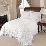 Beatrice Home Fashions Medallion Chenille, Full, White