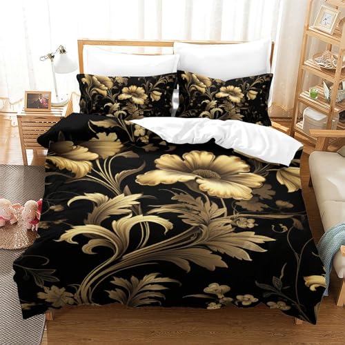Housse de couette fleurs d'or infroissable literie zippée lit simple - 2