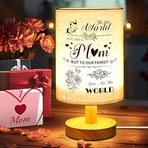 Linkax Mothers Day Gifts for Mom from Daughter Son Table Lamp, Personalized Mom Birthday Gifts Nightstand Lamp Fabric Lights, Gifts for Mother Day Small Bedside Lamp for Bedroom Living Room Office