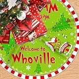 Christmas Tree Skirt Welcome to Whoville Tree Skirt 48 Inch Red and Green Whoville Christmas Decorations Xmas Holiday Home Decor