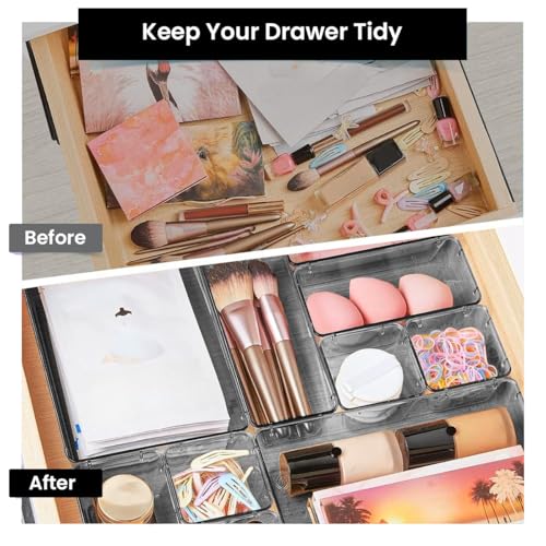Image of ALOXE Drawer Organizer Makeup Organizer Box Black Multipurpose Drawer Organisers Storage Box For Cosmetic, Jewellery, Office, Kitchen Items (20 Pcs)