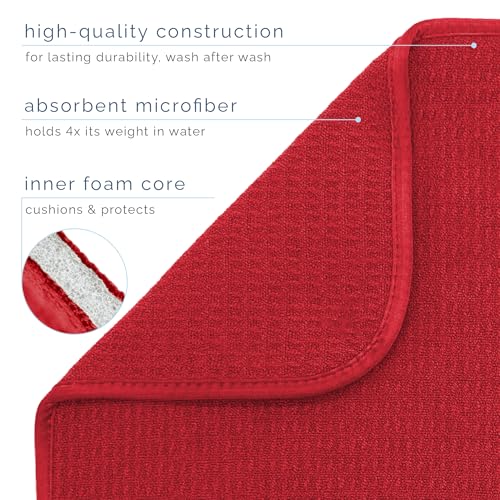 Image of S&T INC. Dish Drying Mat, 16 inch x 18 inch, Absorbent Microfiber Kitchen Counter Mat, Dish Drying Pad for Dishes, Utensils, Pots and Pans, Large, Red