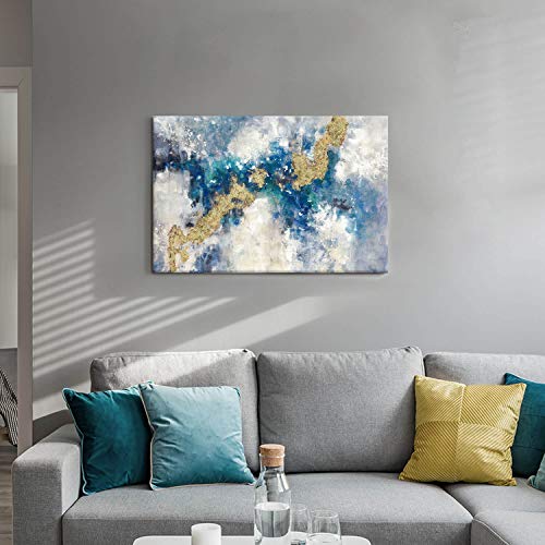 Utop-Art Contemporary Painting Canvas Wall Art: Teal & Blue Abstract Picture Artwork For Living Room (36'' X 24'' X 1 Panel) #TOP6