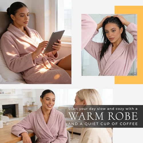 Image of HEARTNICE Womens Fleece Robes, Soft Plush Long Bathrobe, Thick Kimono Robes for Womens, Warm House Coat