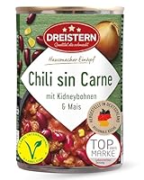 DREISTERN Chili sin Carne 400g I Veganer Eintopf mit Kidneybohnen & Mais I High-Protein mit hochwertigen Nährwerten I Lange Haltbarkeit & ohne zugesetzte Konservierungsstoffe I Hausmacher Qualität