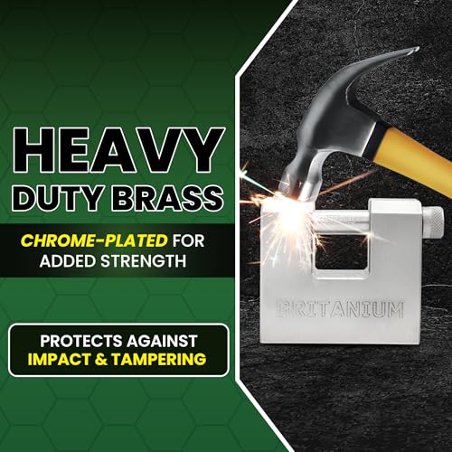 Britanium® BRX74 Heavy Duty Container Lock  with 5 Keys – 12 mm Cut Resistant Shackle, Weatherproof Nickel Plated Body | High Security Padlock for Container, Garage, Shed, Gates by Britanium - Used condition - Image 5