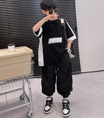 Boys Baggy Cargo Pants Casual Loose Fit Parachute Pant Fashion Harem Joggers Sweatpants with Pockets 5-6 Years 16 Black3