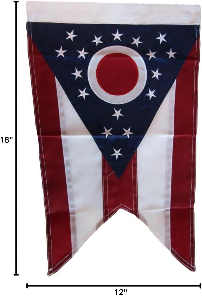 12x18 Embroidered State of Ohio 210D Nylon Sleeved Garden Flag 12"x18"