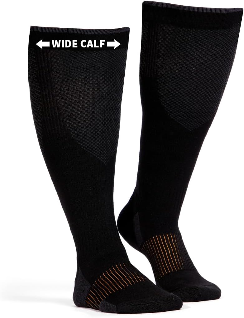 Copper Fit Energy Graduated Wide Calf Compression Socks for Men & Women – Easy On, Easy Off, For Circulation & Swelling Relief – Ideal for Travel, Nurses, Running, & Recovery
