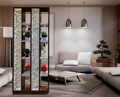 Image of MKH KRAFTS Premium Wooden Room Divider Handcrafted Natural Partition with Woven Cane Panel Decorative Space Separator for Living Room, Bedroom, Office (72 x 36 Inch)