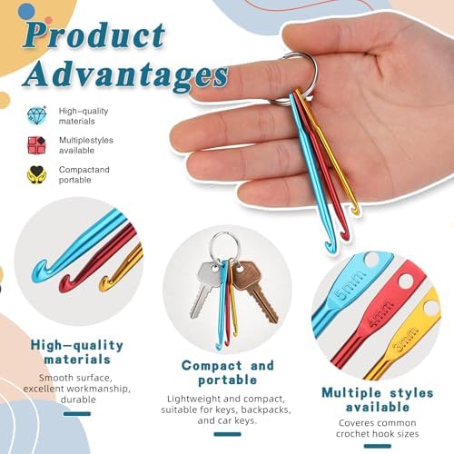 SHWAKK 3 Sets Mini Crochet Hook Keychain, 3 Size Aluminum Crochet Knitting Needles with Swivel Suitable for Yarn Knitting, Perfect for Beginners (3mm, 4mm, 5mm) — view 3