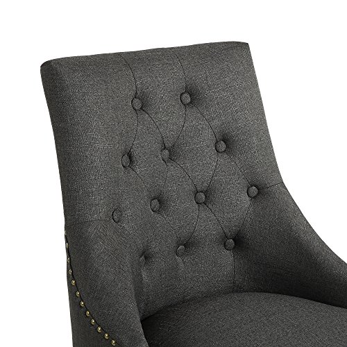 Lssbought Set Of 2 Fabric Dining Chairs Leisure Padded Chairs With Black Solid Wooden Legs,Nailed Trim,Charcoal #TOP4