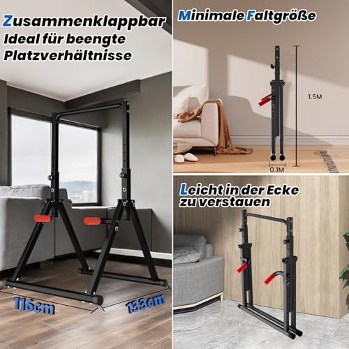 Bild 2 - DOBESTS Faltbar Power Tower Dip Station Klimmzugstange Freistehend Höhenverstellbar Multifunktional Fitness Trainingsgerät für Klimmzugstange Liegestütze Abdominal, Dreiecksstruktur