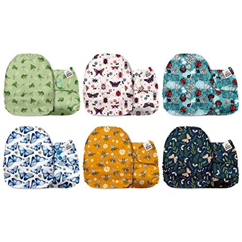 Mama Koala 3.0 Cloth Diapers for Babies with AWJ Lining, 6 Pack with 12 5-Layer Bboo(No Microfiber) Cloth Diaper Inserts - Reusable and Washable Pocket Diapers(12-My Warm Heart)