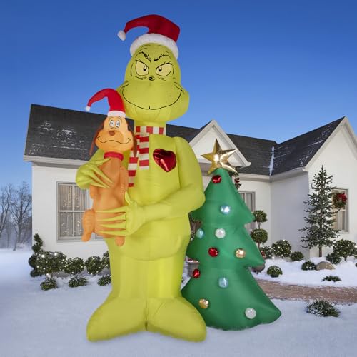 Gemmy AIRBLOWN® Inflatable – THE Original Blow UP Holiday Decor 16 FT Grinch Christmas Inflatables Outdoor Decoration, Grinch and Max Tree Scene Blow Up with LEDs Indoor/Outdoor Christmas Decor