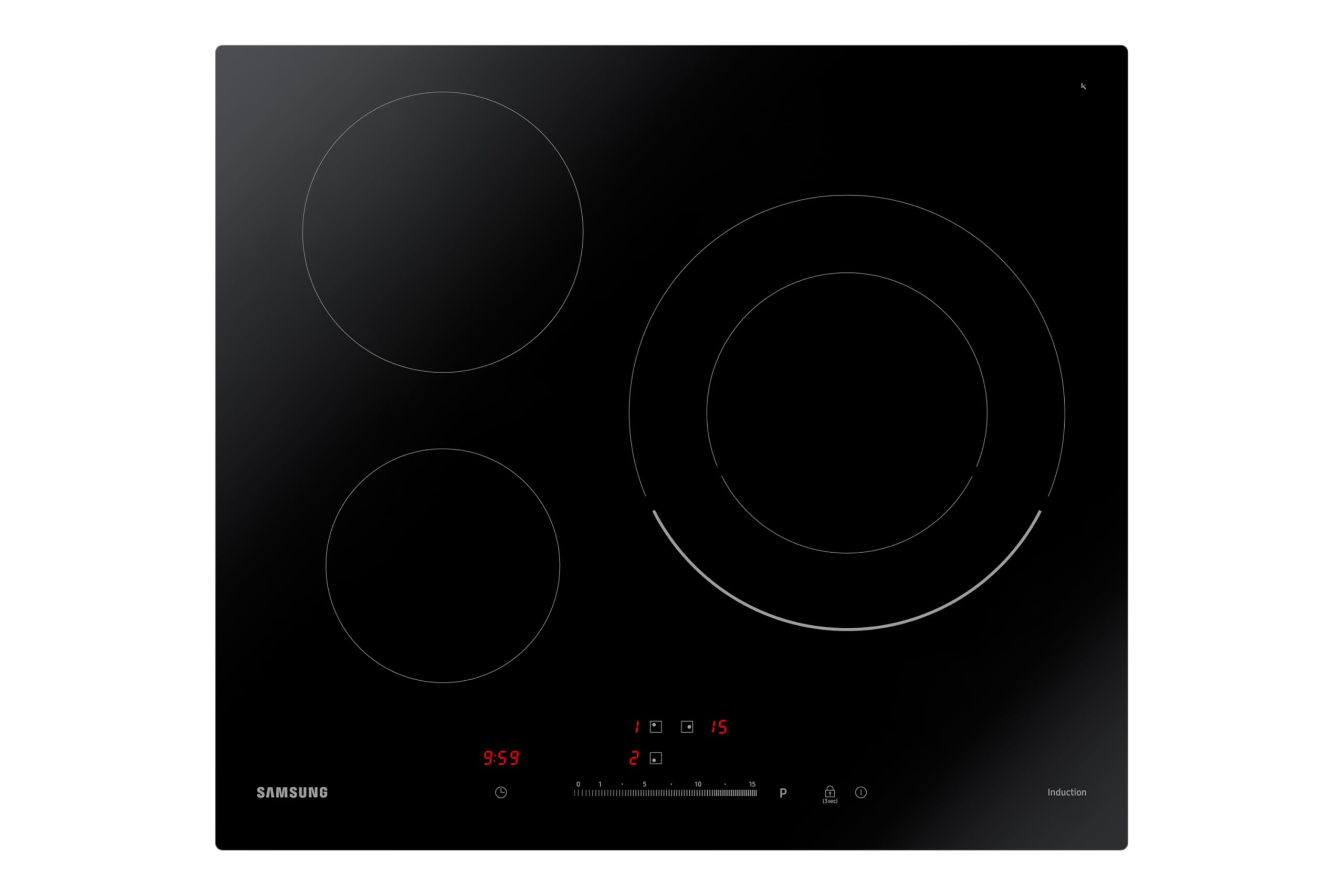 Samsung NZ63R3727BK/UR Plaque à induction 3 feux Noir Détecteur automatique de poêle Indicateur de chaleur résiduelle Fonction d'augmentation de puissance Contrôle de température intuitif