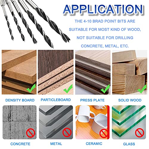 Brad Point Drill Bits Set - 4-10Mm 3 Point Quick Change Hex Shank Woodworking Countersink Bits, Hss Carbon Steel Spiral Twist Counter Sinker Drilling Tool For Wood, Plastic,5Pcs #TOP6