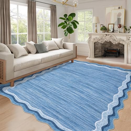 GarveeHome Large Scalloped Rugs 10x13 for Living Room Bedroom Washable Scalloped Solid Rug Non-Slip Stain Resistant Carpet Easy Clean Kids&Pet Friendl