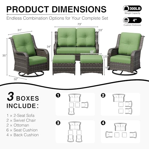 Image of Joyside 5 Piece Wicker Patio Furniture Set, Outdoor Swivel Rocker Patio Chairs with High Back, Deep Seating, Wide Armrest, Thickened Cushions, Outdoor Furniture for Deck, Porch Use