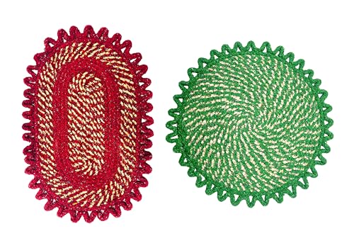 Image of Cotton Doormat for Home |Handmade Cotton Doormat | Quick Dry, Washable Door Mat for Home, Bathroom & Bedroom (Red-Green)