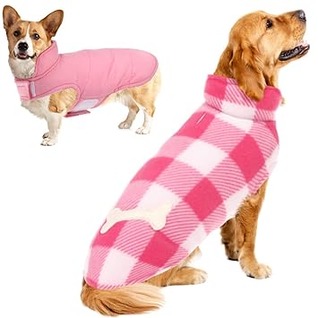 SUNFURA Reversible Dog Plaid Cold Weather Coat, British Style Dog Waterproof Winter Jacket Outdoor Dog Vest with Windproof High Collar Leash Hole, Warm Clothes Pet Apparel for Small Medium Large Dogs