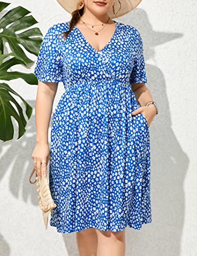 Image of ShopWonder Plus Size Dress Women's V Neck A-Line Knee Length Wrap Swing Dresses Plus Size A Line Party Mini Dress