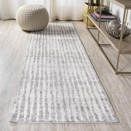 Image of JONATHAN Y Skoura Modern Bold Stripe Beige /Dark Gray Runner Rug, 2x8, Bohemian, Casual, Easy-Cleaning for Living Room, Bedroom, Kitchen, Pet Friendly, Non-Shedding (MOH305A-28)