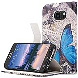 S6 Active Case, Galaxy S6 Active Case, Cellularvilla [Stand Feature] [Slim Fit] Wallet Case, Premium PU Leather Flip Cover [Card Slots] [Wristlet] For Samsung Galaxy S6 Active G890 (Blue Butterfly)