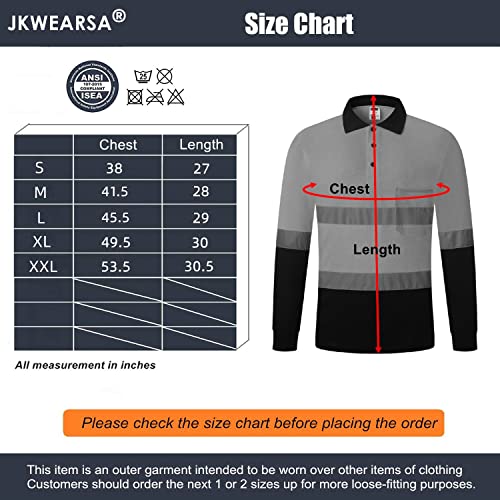 JKWEARSA Hi Vis Safety Polo T Shirt for Men and Women,High Visibility Reflective Construction Polo Shirt with Pocket,Longsleeves Work Shirts,Orange and Black,L - Thumbnail 4