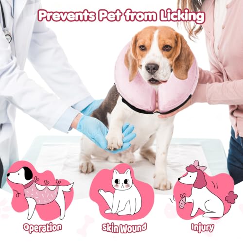 Image of Grand Line Inflatable Dog Cone Collar, Soft Pet Recovery After Surgery (M) | Does Not Block Vision | Protective Pet Neck Cone Alternative for Small, Medium, Large Dogs & Cats | Solid Pink