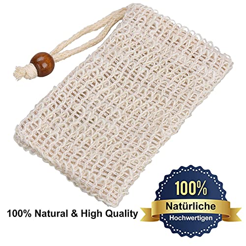Pretop 4x Seifensäckchen Bio, Seifensäckchen Sisal, Seifenbeute Natur, Aufschäumen und Trocknen der Seife, Peeling, Massage, Seifenbeutel | Seifensack | Seifenreste | Seifentasche