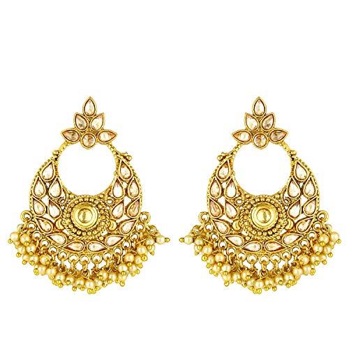 Designer Party Wear Indian Bollywood Traditional Moti Kundan Jadau Gold Plated and Kunzite Chand Bali Earrings Indian Traditional Jewelry for Women From Yellow Chimes
