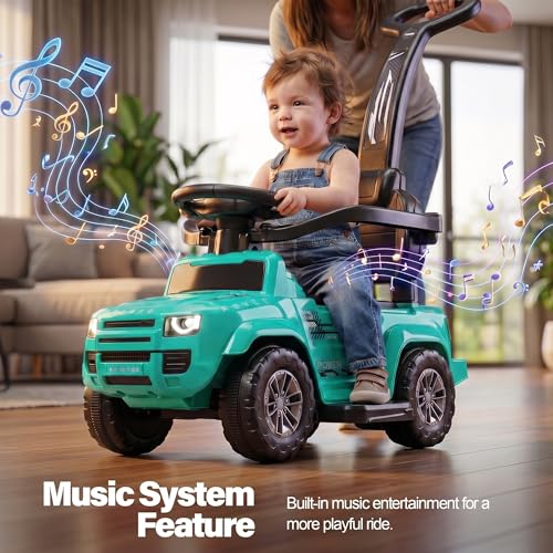 Image of Baybee Rover Pro Ride on Cars for Kids | Portable Baby Push Rideons with Parental Handle & Safety Guardrail | Ride on Car with LED Lights, Music & Backrest | Kids Car to Drive 1-3 Years (Teal Green)