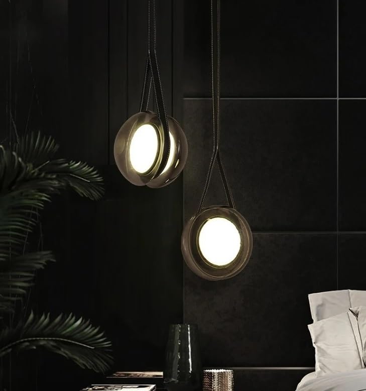 Lampe LED suspendue en cuir et verre moderne blanc froid 2 têtes