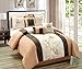 7 Pieces Chocolate Brown, Camel and Tan with Embroidery Floral Comforter Set Bed-in-a-bag - King Size