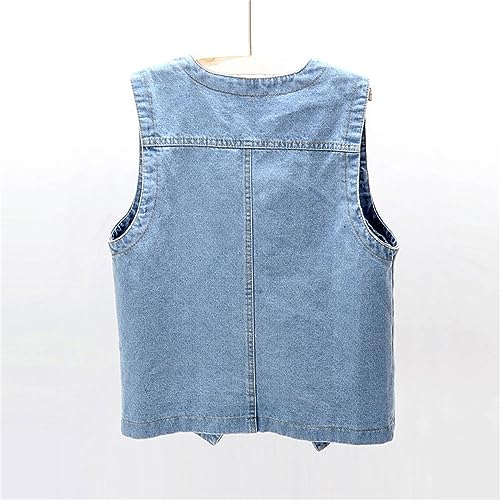 Boys Girls Denim Vest Teen V-Neck Sleeveless Button Down Wash Denim Vest Casual Solid Jacket with Pocket3