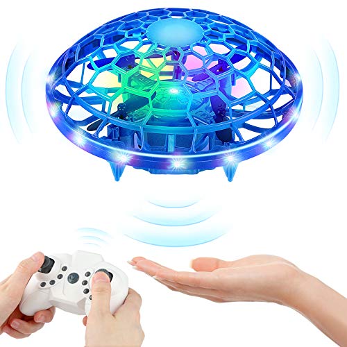 Mini Drones for Kids, KAQINU Multiple Remote Controls-Hand Operated RC Quadcopter, LED Hands Free UFO Hand Controlled Flying Ball Toys Gifts Kids, Boys and Girls - Blue