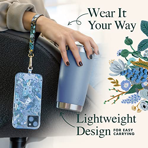Rifle Paper Co. Phone Grip Strap [Smooth Vegan Leather] Cute Hand Wrist Lanyard With Metal Keychain Holder - For Iphone 14 Pro Max/ 13 Pro Max/ 12 Pro Max/ 11/ S23 Ultra/Pixel 7 - Garden Party Blue #TOP4