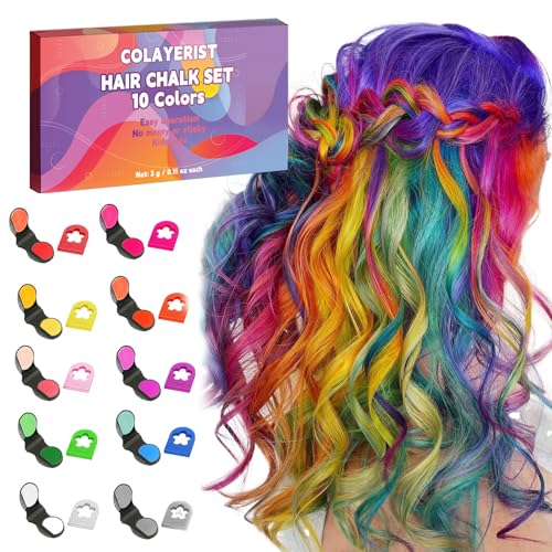 COLAYERIST Hair Chalk for Girls Kids, 10PCS Temporary Hair Dye Colour, Coloured Hair Chalk Wash Out Kids, Teenage Girls Gifts, Christmas Gifts for Kids Gifts for 5-15 Year OldGirls (Pink etc.)