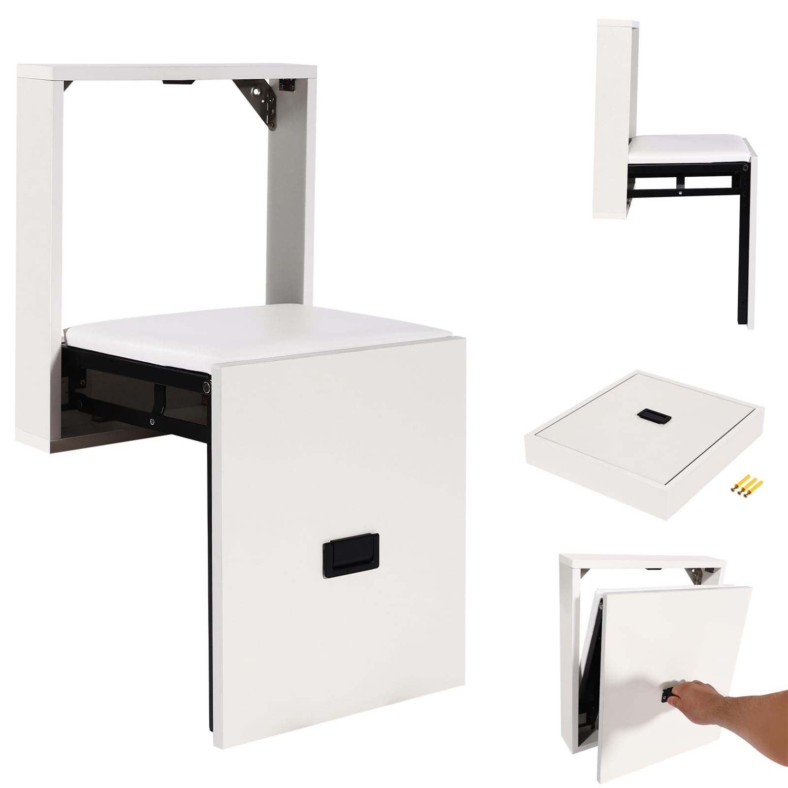 Silla Plegable de Pared, Silla Plegable de Montaje en Pared, 7.5cm de Grosor Plegable, Para Cambios Rápidos de Zapatos o Pausa para Descansa, Silla Plegable de Pared para Chimeneas, Armarios