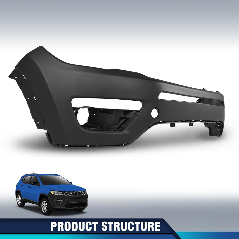 PIT66 Front Upper Bumper Cover Fascia Compatible with Jeep Compass 2017-2021, Fit for Models Without Upland Appearance Package 68499103AA, 68351154AA, CH1014124 Black
