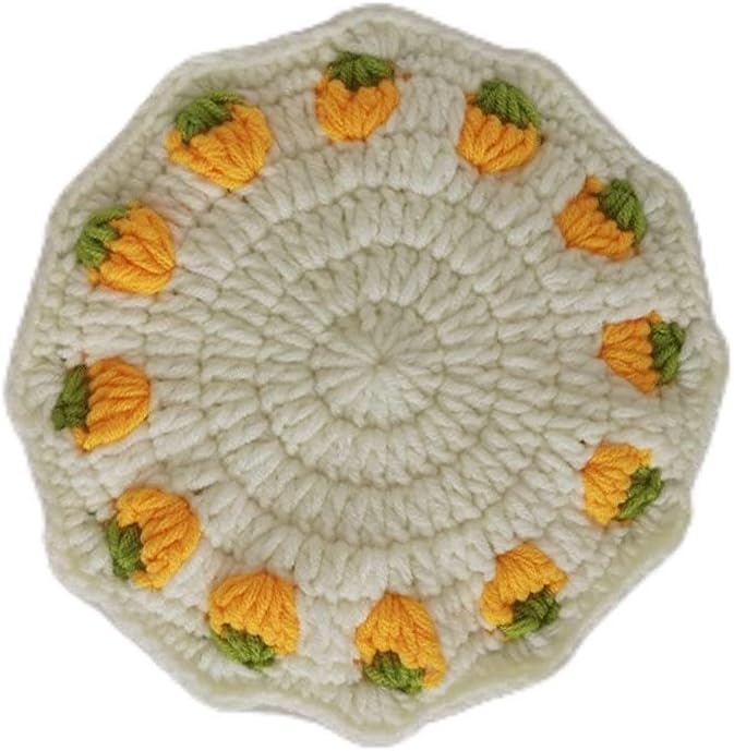 Round Knitted Strawberry Table Cushion Crochet Handmade Coaster