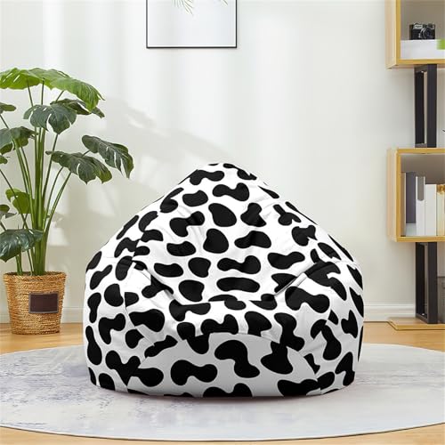 Odot Pouf Poltrona a Sacco, Stampa Motivo Mucca Poltrona Sacco, Sacchetto di Fagioli con Manico, Bean Bag Senza Ripieno, per Decorazione della Soggiorno Giardino Salotto (Bianco 2,S(70x80cm))