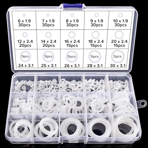 Lyeteung 260 PCS 15 Sizes O-Ring Gasket Kit - Silicone O Ring Assortment Kit, for Plumbing, Auto & More - White
