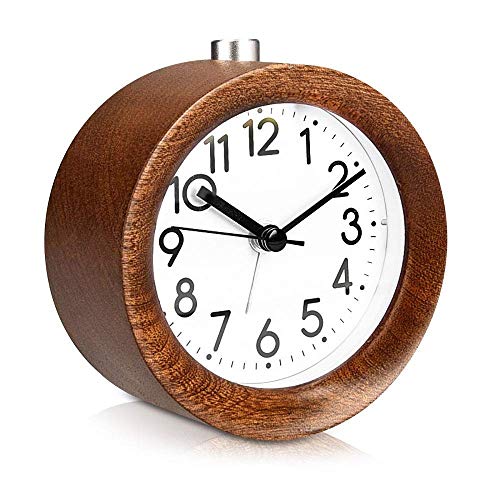 Preisvergleich Produktbild Wuudi Analog Holz Wecker Runder Stiller Wecker Mit Nachtlicht Snooze Klassiker